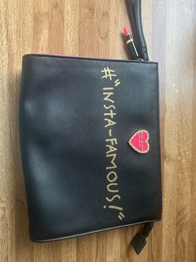 Betsy Johnson 'Insta-Famous' Wristlet Pouch with Pink Heart Accent